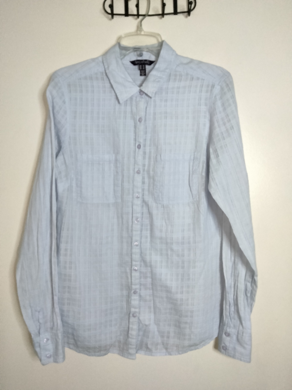 long tall sally (Sz 10) Light Blue 100% Cotton LS Button-Down Front Casual Shirt